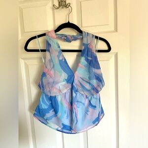 French Connection pastel watercolor crop halter top